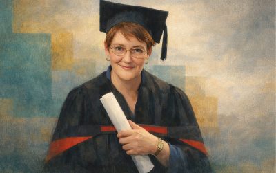 Stylised photo of a 50-year old woman receiving an L.L.B. degree from Unisa.