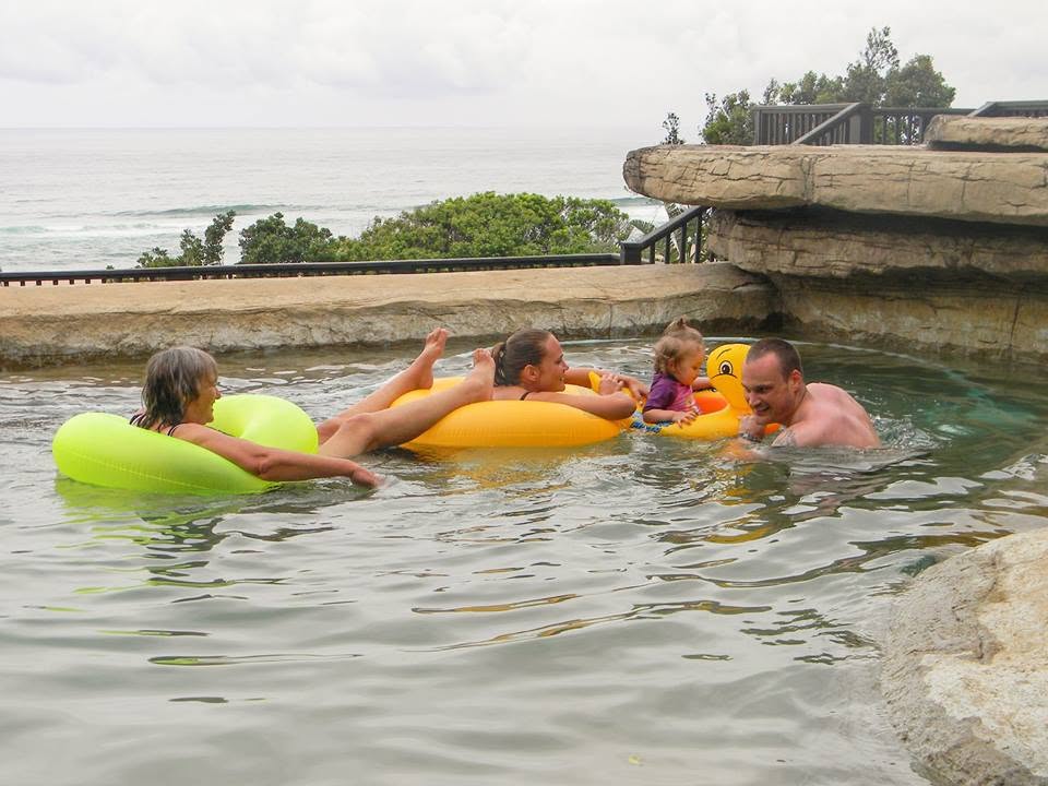 Myself, Karen, Louis and our little granddaughter in the Sugar Beach Resort pool in Elysium.